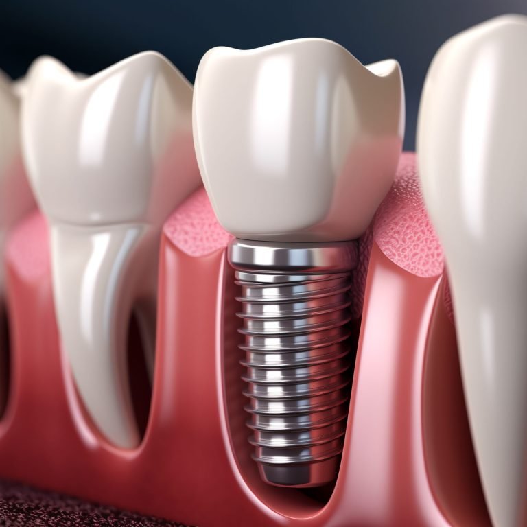 Close up of dental teeth implant. 3D. ai generative